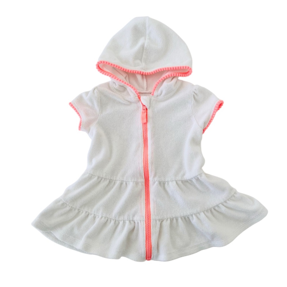 Cat & Jack White Terry Zip-Up Swim Cover-Up w/ Hood, Neon Accent | Girl 18 Month